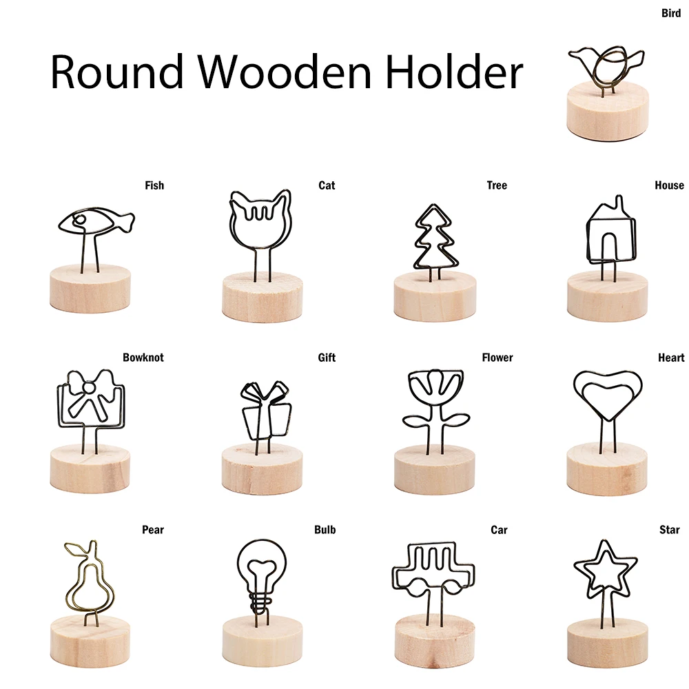 

1Pcs Creative Round Wooden Iron Photo Clip Memo Name Card Pendant Furnishing Articles Picture Frame Wedding Photo Holder