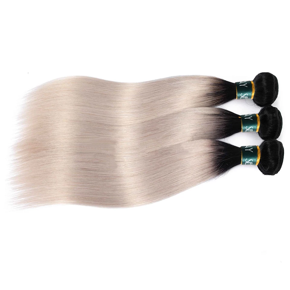 1B/Grey Ombre Bundles With Closure SEXAY Colored Human Hair Silver Grey Brazilian Straight Hair Remy Hair 3 Bundles With Closure
