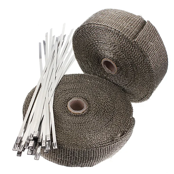 5CM X 10M Titanium Lava Exhaust Header Pipe Heat Wrap 1 Roll Stainless Ties Kit