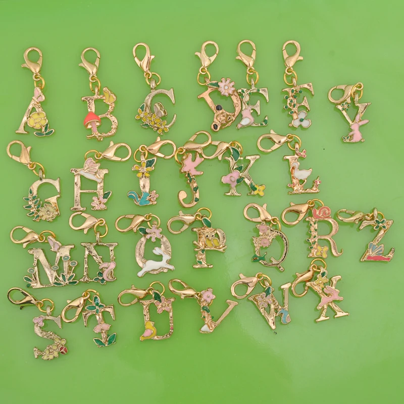 

Metal DIY lacquer enamel initial ALPHABET letter charms with lobster clasp pendants for bracelet/necklace/earring jewelry making