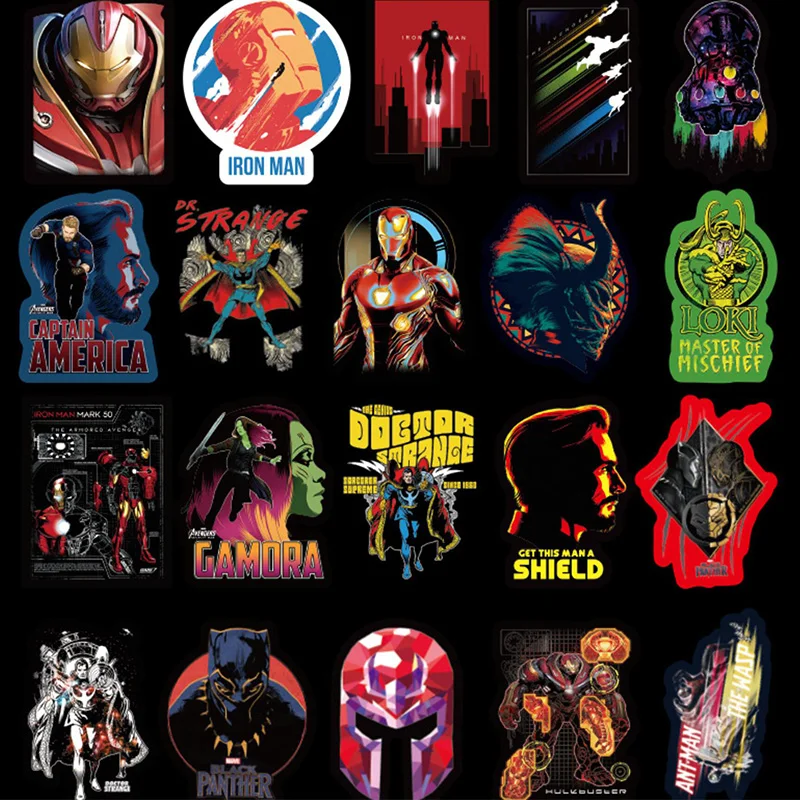 

108Pcs Marvel The Avengers Cartoon Sticker Waterproof For Laptop Moto Skateboard Luggage Guitar Furnitur Decal Toy Stickers