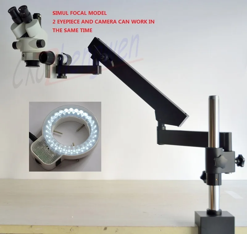 Микроскоп FYSCOPE SIMUL фокусный микроскоп 7X-45X Шарнирный рычаг зум стерео + 56