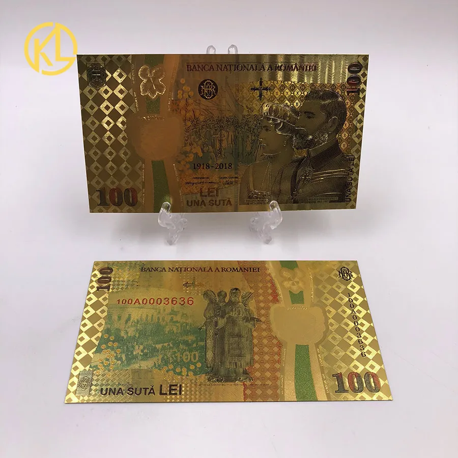 

100pcs/lot Romanian Gold Banknote 100 Lei souvenir Currency for 100th anniversary of the unification of Romania nice gift