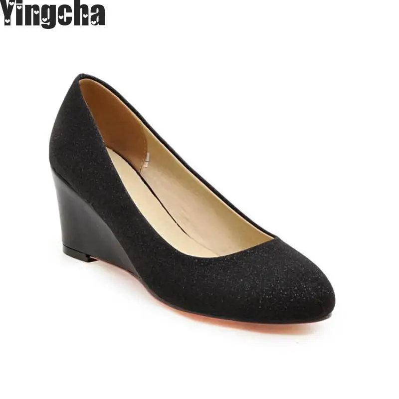 Women Pumps Wedge Heel Shoes Pointed Toe High Heels Ladies Pumps Wedges ...