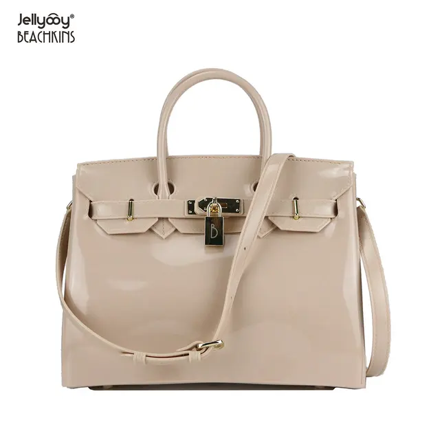 Aliexpress Jellyooy Beachkins Pvc Waterproof Beach Bag Jellyooy Beachkins Pvc Waterproof Beach Bag Glossy Jelly Padlock Flap Cover Zipper Classic Luxury Handbags Beachkin