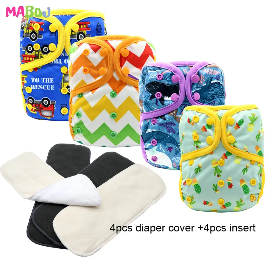 

MABOJ Diaper Cover 4pcs/set Washable Cloth Diaper Cover Adjustable Nappy Reusable Cloth Diapers OS Cloth Nappy fit 3-18kg Baby