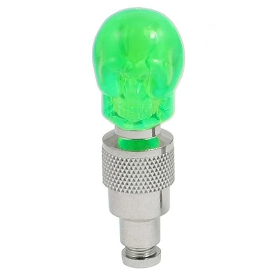 Flash Deal 2 Pcs Green Plastic Skull Head Blue LED Flashing Lights Valve Sealing Cap for Bicycle Tires 2