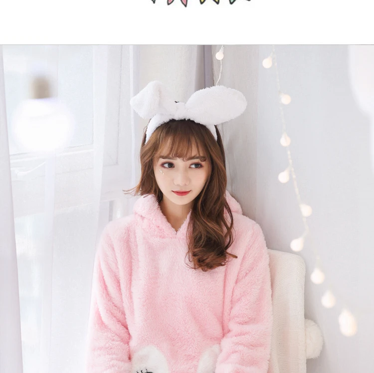 Women Cartoon Pajamas Hooded Clothing Two Piece Suits Night Wear Clothes Female Winter Autumn Pajama Nighty Flannel 2018 JW307 (7)
