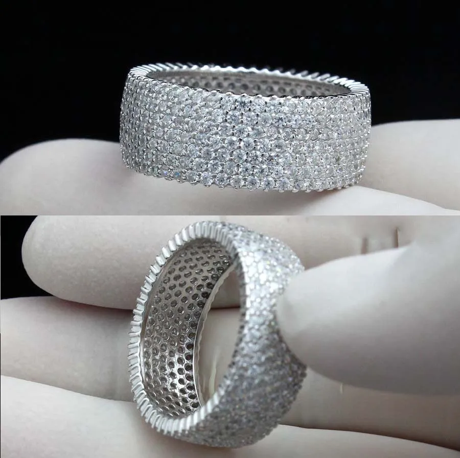 ШИРОКИЙ cz обручальный браслет для женщин мужчин Пара хип хоп bling ювелирные изделия микро проложить кубический цирконий высокое качество палец кольцо 8 9 10 11