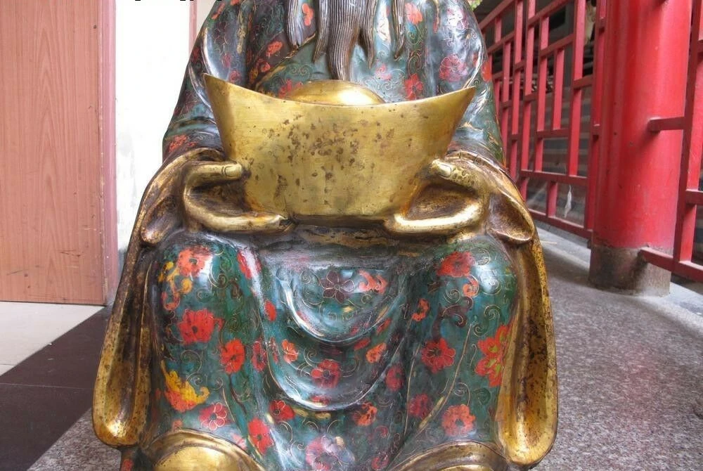 Китайский Fane Бронза Медь cloisonne YuanBao Бог богатства Маммоне статуя Будды