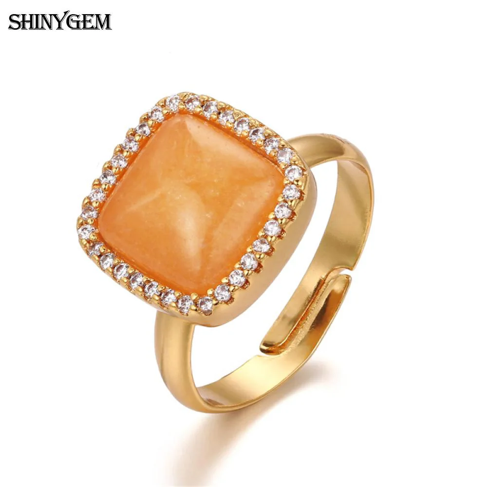 Модные кольца ShinyGem с квадратным/сердечком из натурального желтого камня золотым