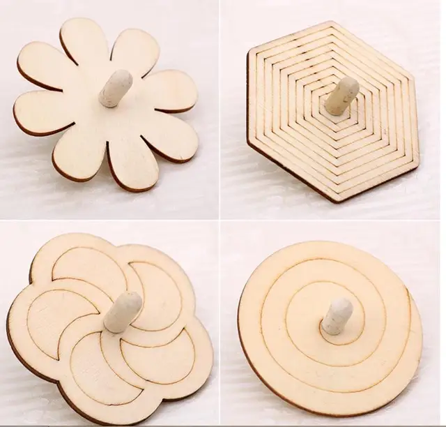 6pcs/set White Wood Gyro Toy for Children DIY Handmade Painted Toy Gyro Pinata Creative Kindergarten Hand Painted Toy WYQ 2