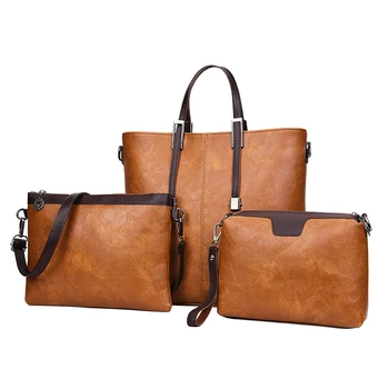 

Amberler Luxury Large Capacity PU Leather Handbags Women Shoulder Bags Designer 3 Pieces Set Crossbody Bag Casual Female Tote