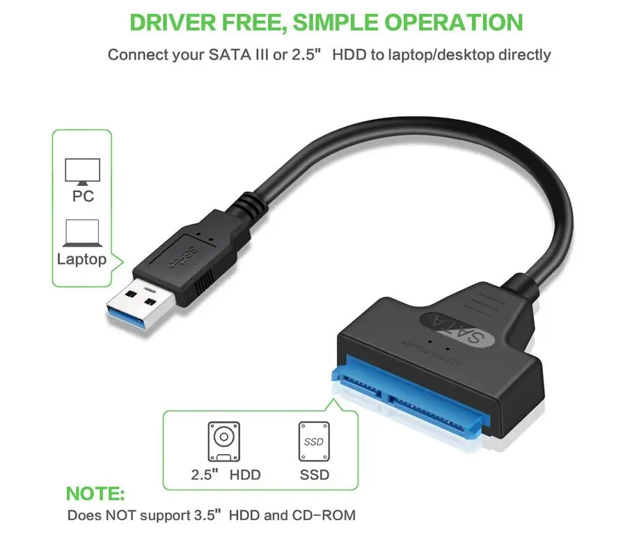 100 шт. высокое качество супер скорость Usb 3,0 на Sata 22 Pin адаптер для жесткого диска Ssd Кабельный адаптер-переходник