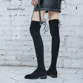 

Suede Thigh High Flat Boots Women Over the Knee Boots Comfort Fall Winter Zipper Boots Fashion Shoes Woman Black Gray 2018