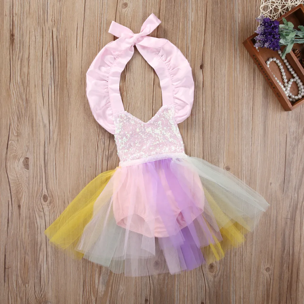 cheap baby bodysuits	 Citgeett Baby Girl Kids Lace Sequins Princess Romper Dress Party Formal Wedding Tutu rainbow Colorful Dresses customised baby bodysuits