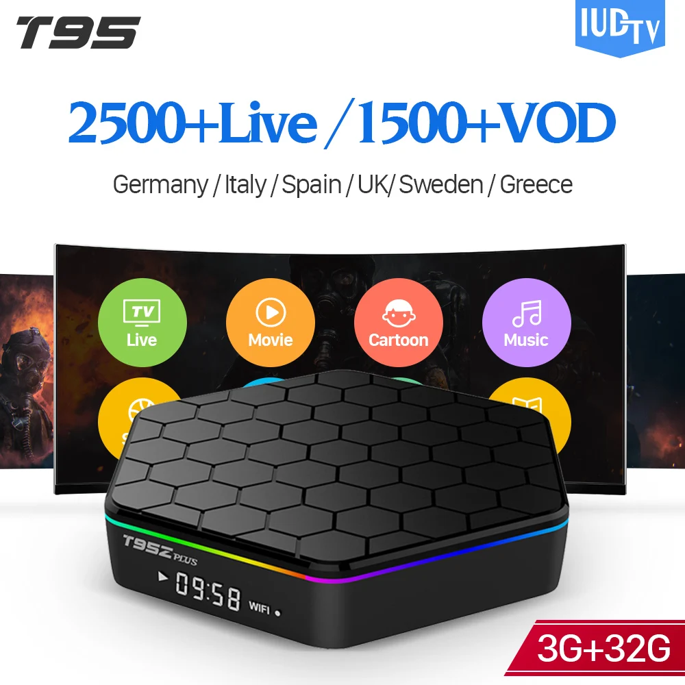

[Genuine] T95Z Plus 32GB Android 7.1 TV Box IPTV 1 Year IUDTV Code IPTV Europe Swedish Norway French Spanish Arabic IP TV Box