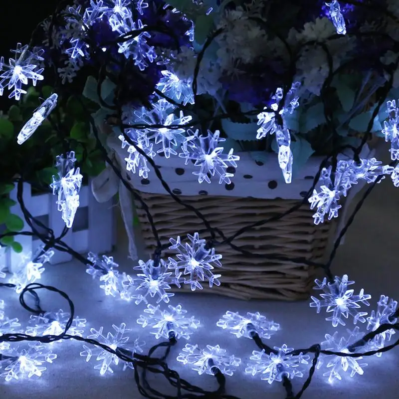 

20 LED Snowflake Solar Flasher Garland String Lights 4.9 m Fairy Wedding New Year Christmas Home Party Decor Outdoor Lighting