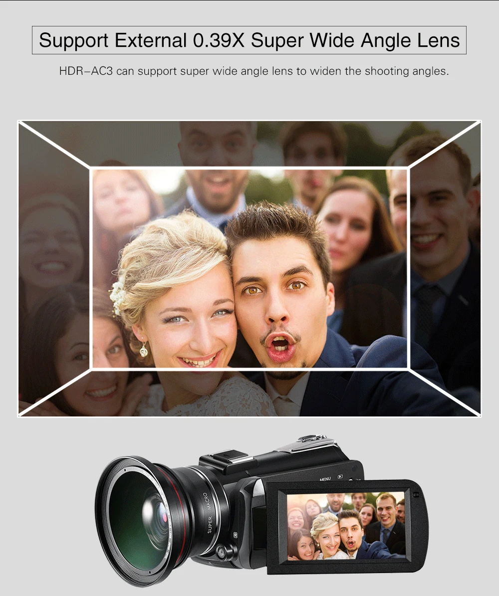 

Ordro HDR-AC3 IPS 3.1 Screen Camera 13MP CMOS 4K Big Wide Angle Conference Wedding DV Wifi PC 4k Video Camera