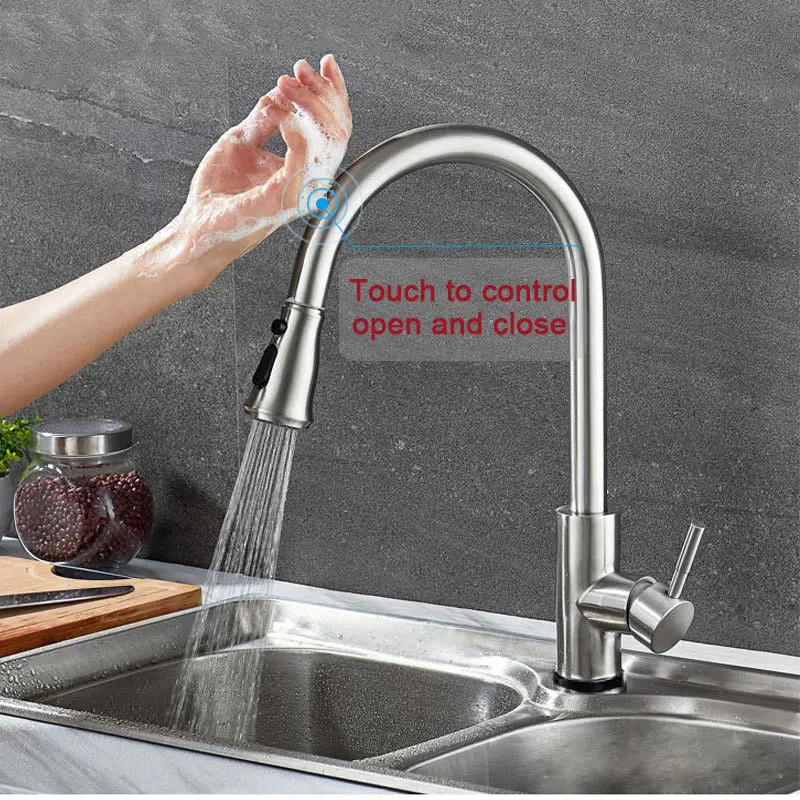 Kitchen Sink Faucet Touch Activated Stainless Steel Smart Touch Sensor Mixer Sprayer Spouts Kitchen Sink Bar Vessel Sink Mixer Kitchen Sink Faucet Touch Activated Stainless Steel Smart Touch Sensor Mixer Sprayer Spouts Kitchen Sink Bar Vessel Sink Mixer