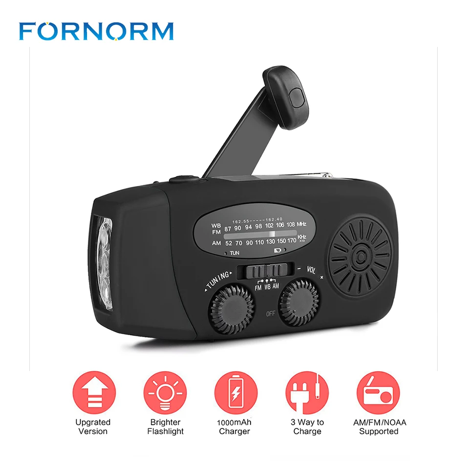 

New Portable Solar Radio FM Hand Crank Self Powered Phone Charger 3 LED Flashlight AM/FM/WB Radio Waterproof Emergency Survival