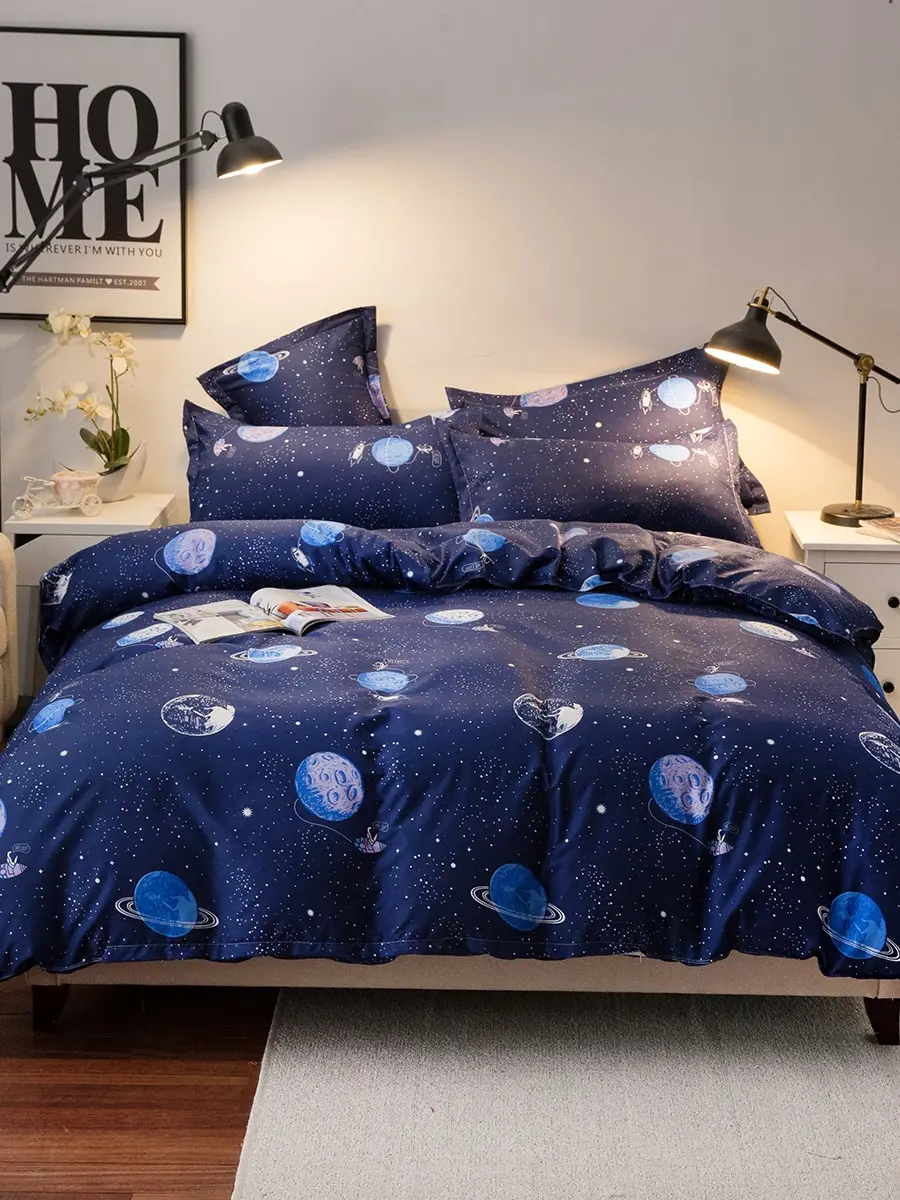 

4Pcs Bed Linen Set Color Block Casual Creative Design Comfy Beddings