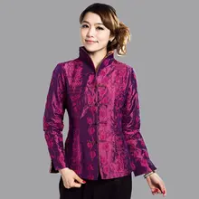 Mode Purple printemps chinois femmes Satin de soie broderie fleurs veste manteau Mujeres veste taille S M L