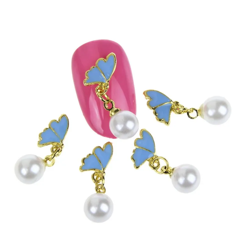 10Pcs/lot Blue White Butterfly Nail Charms Metal Alloy Nail Art Dangles