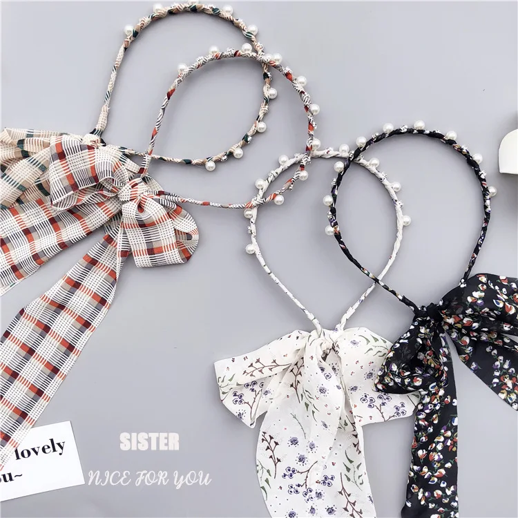 

Pearl Ribbon Flower Headbands For Women Colorful Korea Hair Accessories For Girls Bows Hairbands Knot Hair Bands For Women