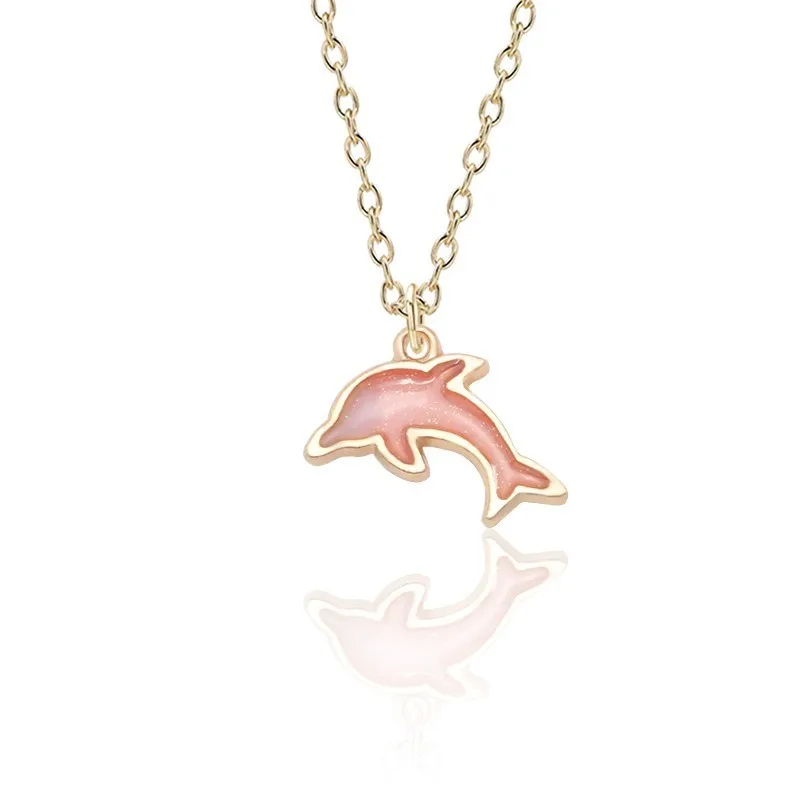 Модное креативное ожерелье, Золотая эмаль, сплав, цветная подвеска с изображением дельфина, Изысканный детский кулон ожерелье подарки, ювелирные изделия - Окраска металла: Pink