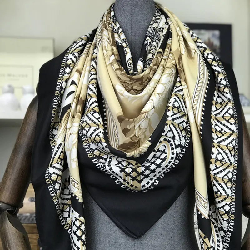Женские модные шелковые шарфы с цветочным принтом 130 квадратное украшение для шарфа головной убор подарок платок высокого качества шаль
