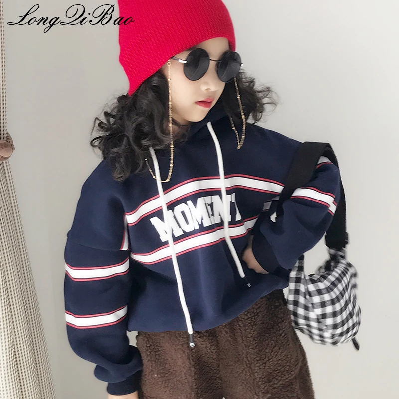 

Baby girl plus velvet hooded David clothes 2018 autumn and winter new big children children Korean version of the loose wild ca