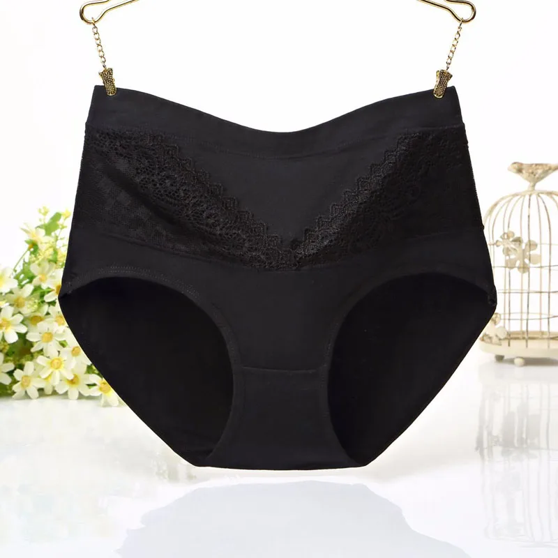 Q011 4Pcs/Lot Cotton Breathable Panties Ladies Underwear Plus Size Lace Lingerie Women High Waist Briefs