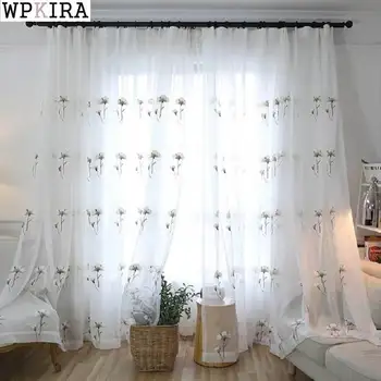 

Luxury Europe White Cotton Linen Curtain Fabrics Tulle For Bedroom Embroidered Sheer Curtains for Living Room Panels S325&30