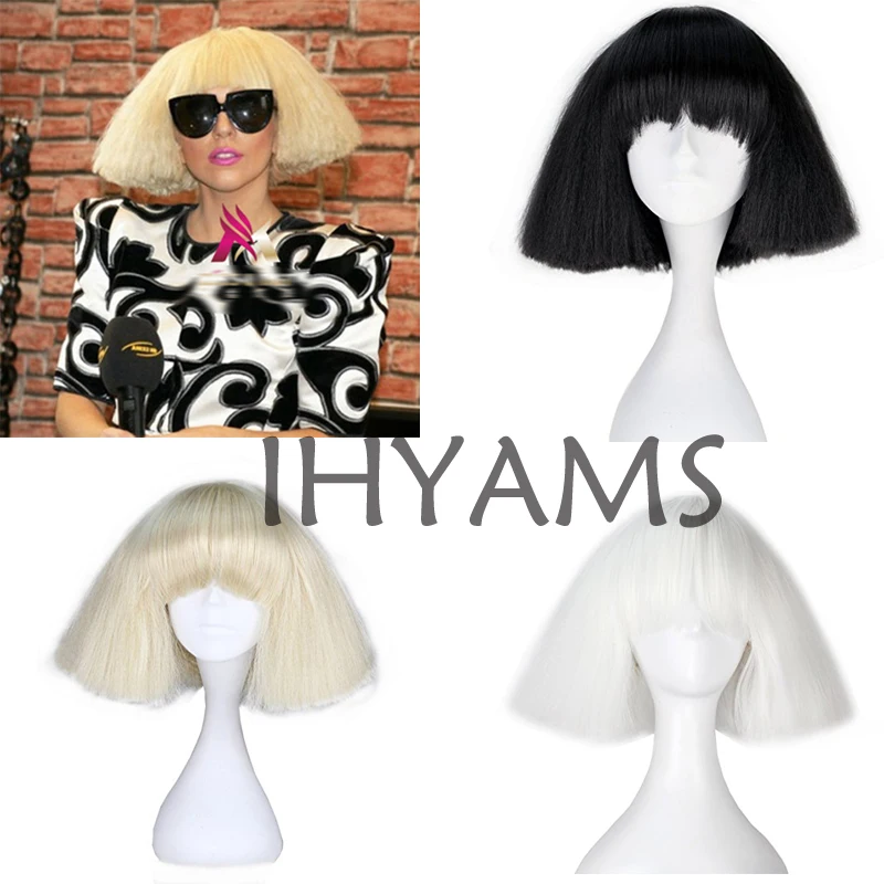 Lady Gaga Wig Black Blonde White Synthetic Hair Cosplay Wig Halloween