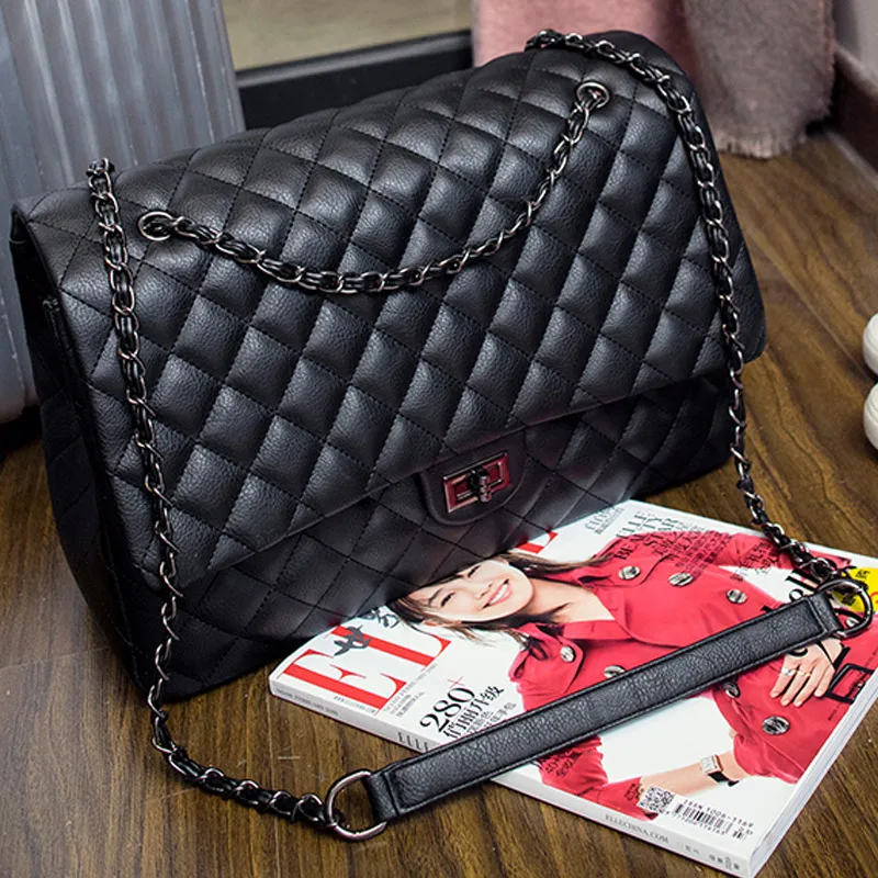 

2018 Big Bag Travel Large 38 CM Women Shoulder Bags PU Diamond Lattice Hasp Luxury Handbags Designer High Quality Crossbody Bag