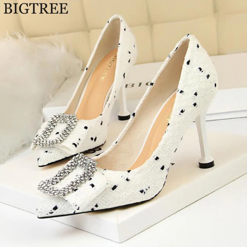 

new Suede Women Shoes Pointed Toe Pumps Patent Leather Dress High Heels Boat Shoes Metal buckle Wedding Shoes Zapatos Mujer c432