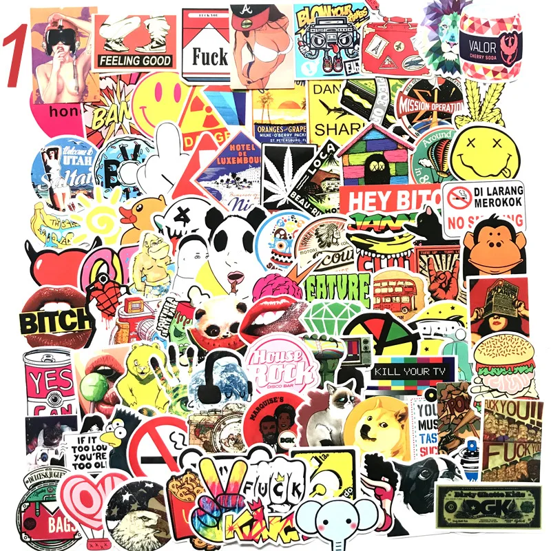 100 pcs Mixed Cartoon Toy Stickers Car Styling Bike Motorcycle Phone Laptop Travel Luggage Cool Funny Sticker Bomb JDM Decals