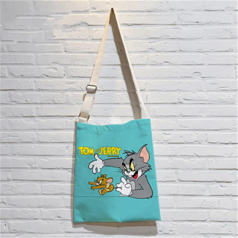 Cat and Mouse Single-shoulder Bag Hand Bag Creative Cartoon Tom And Jerry Storage Canvas Bag Personality Shopping Bag X2191