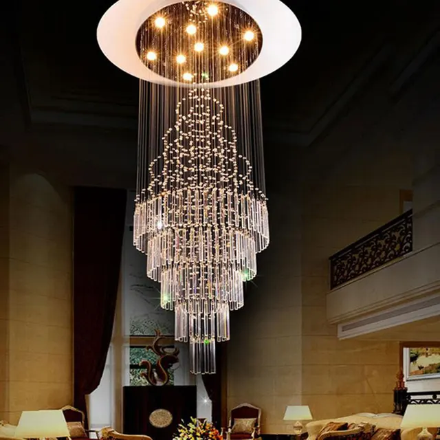 2017 new luxury staircase long crystal chandelier art deco stairwel