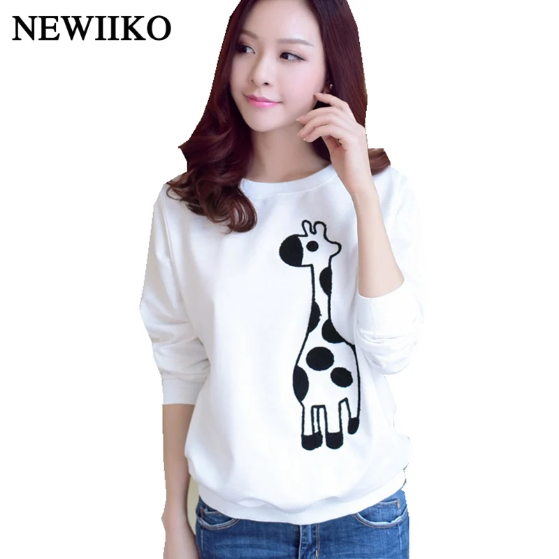 

Autumn winter Women Hoodie Fashion embroidery Cute cartoon giraffe pattern Thick velvet warm O-Neck big size casual Sweatshirts