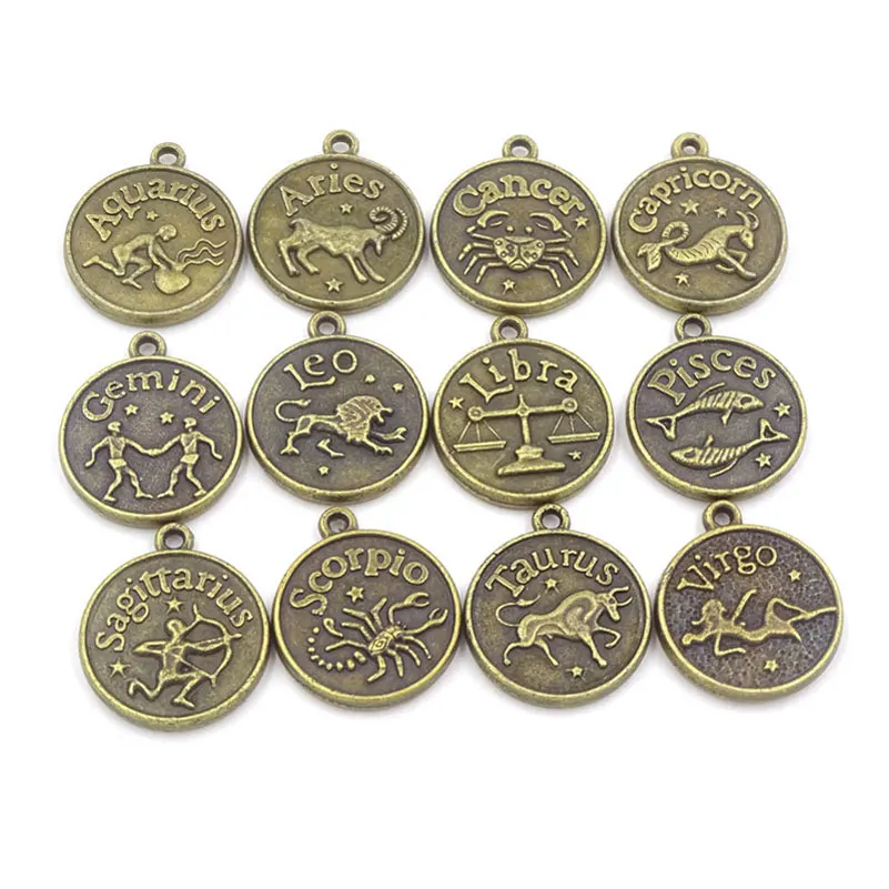 18MM 60pcs/lot Vintage The Zodiac signs Jewelry Charm Pendants D0507in