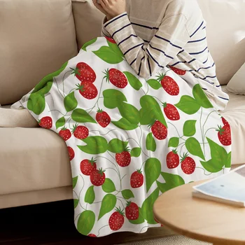 

BIGHOUSES Throw Blanket Summer Fruit Strawberry Leaves Throw Blanket Soft Warm Microfiber Blanket Flannel Blanket