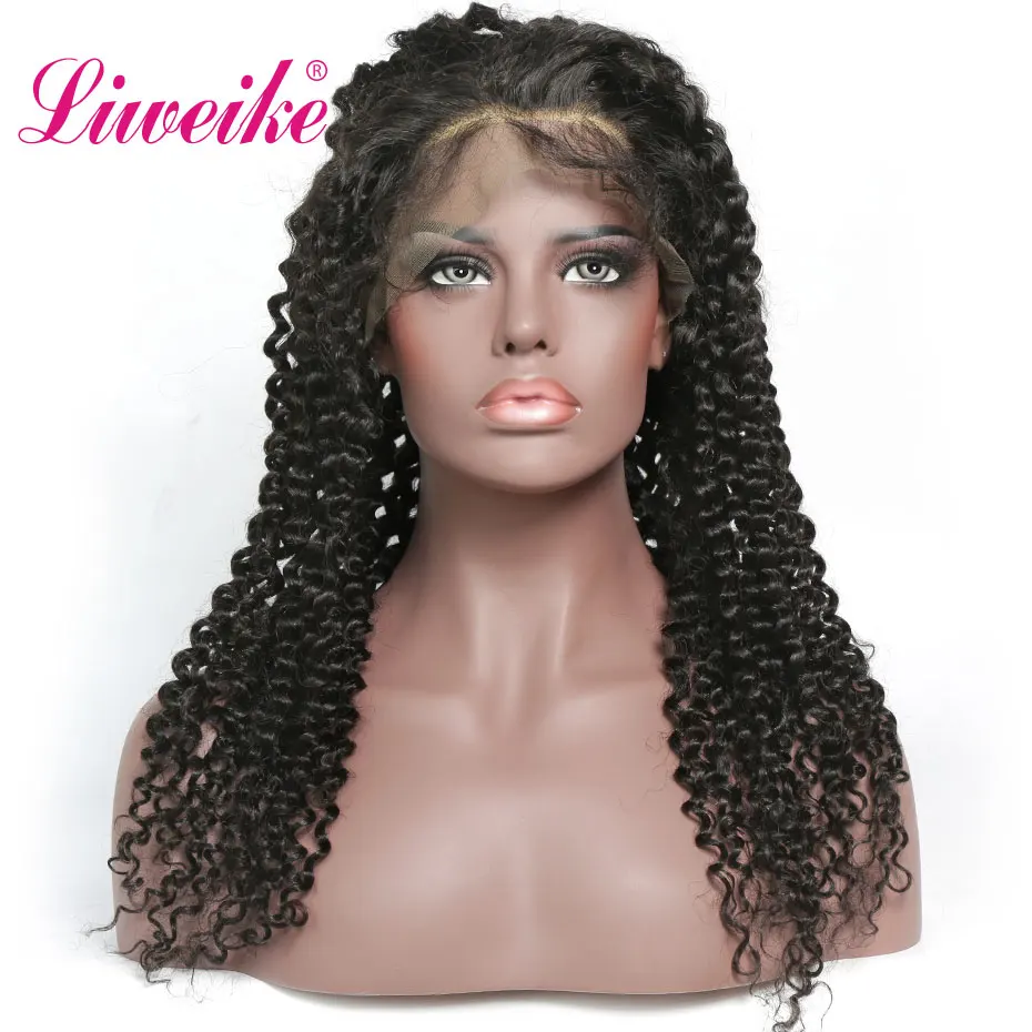 

Liweike Deep Curly Full Lace Front Wigs Brazilian Remy Hair Pre Plucked With Baby Hair Frontal Wig Bleached Knots 1B Glueless