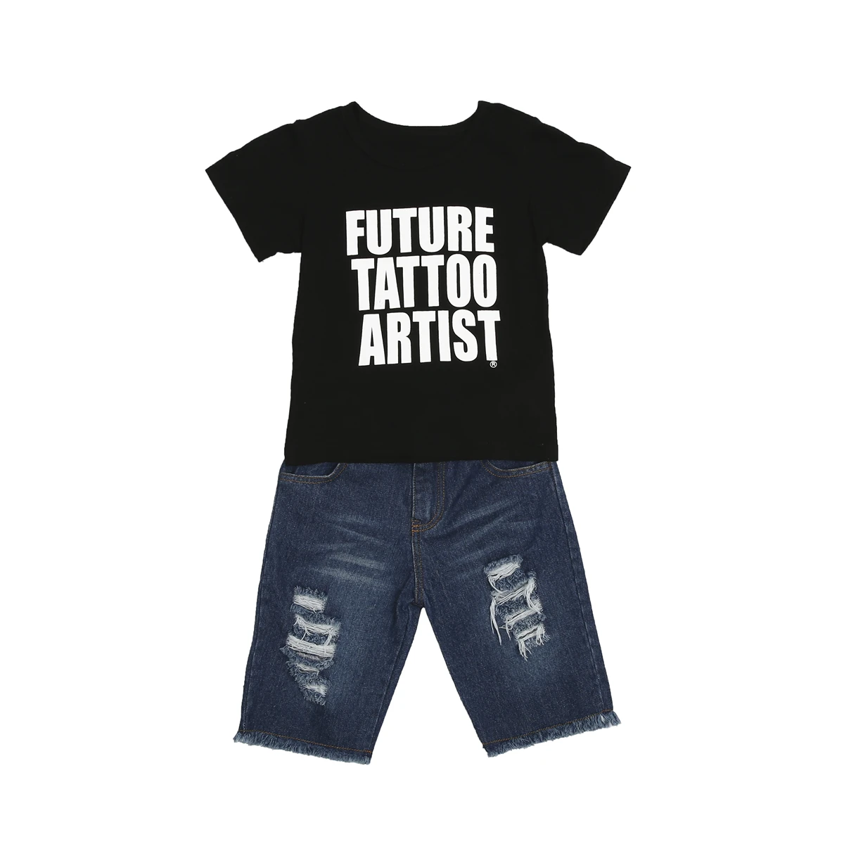 

2Pcs Toddler Kids Baby Boys Clothing Tops T-Shirt Short Sleeve Ripped Denim Jeans Pants Set Outfits Clothes Boy 1-6T