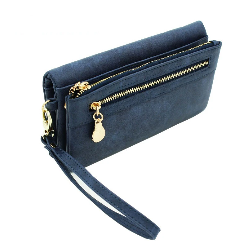 

High Capacity Fashion Women Wallets Long Dull Polish PU Leather Wallet Female Double Zipper Clutch Coin Purse Ladies Wristlet