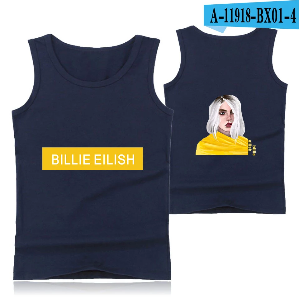 Frdun Tommy Billie Eilish летняя майка с принтом без рукавов Женская и мужская горячая Распродажа K-pops tank top плюс размер 4XL - Цвет: Хаки