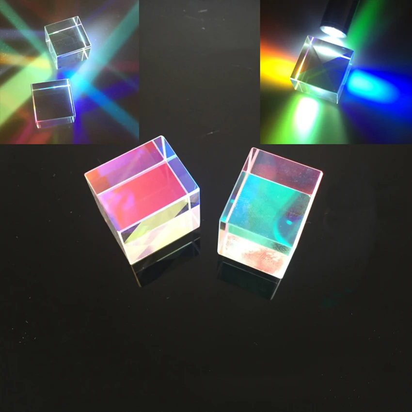 

Prisms Optical Glass Cube Defective Cross Dichroic Prism Mirror Combiner Splitter Decor Transparent Module Toy Teaching Tools