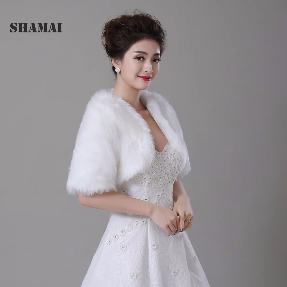 

SHAMAI Half Sleeve Women Winter wedding faux fur jacket bolero wraps Bridal Coat Wedding Bolero Faux Fur Bridal Shurg