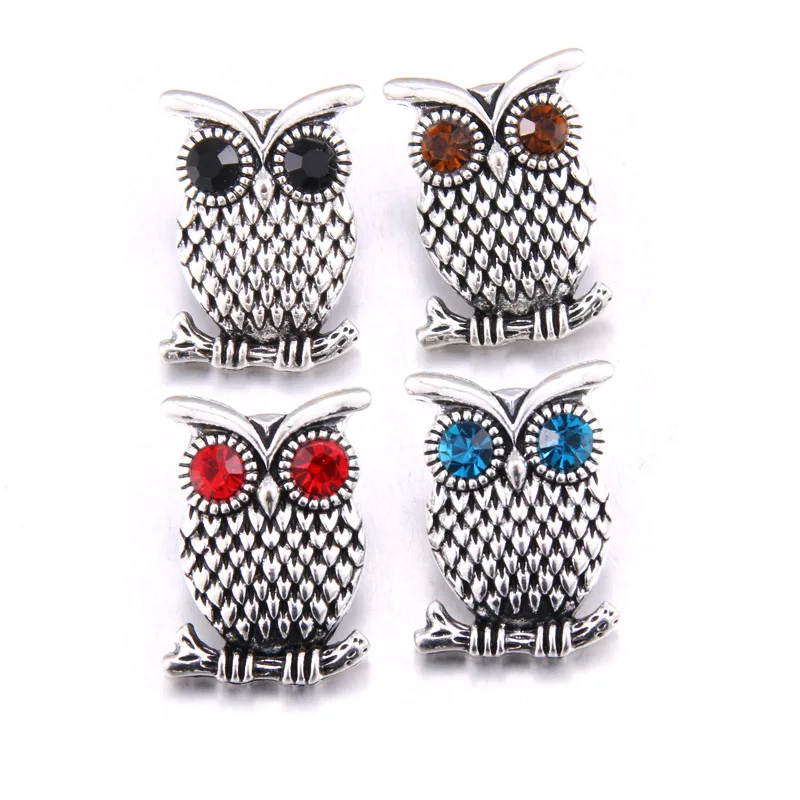 

10pcs/lot Mix Owl 18MM Snap Button Jewelry Rhinestone Fit Snap Bracelet Bangle Earrings Necklaces DIY Snap Jewelry